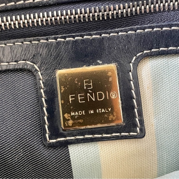 Fendi navy blue canvas and leather small tote bag minimalist - Picture 9 of 11